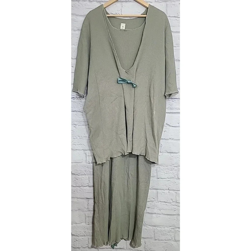 GARB Waffle Weave Dress Set Womens Size M/L Maxi Dress Top Green Lagenlook Boho